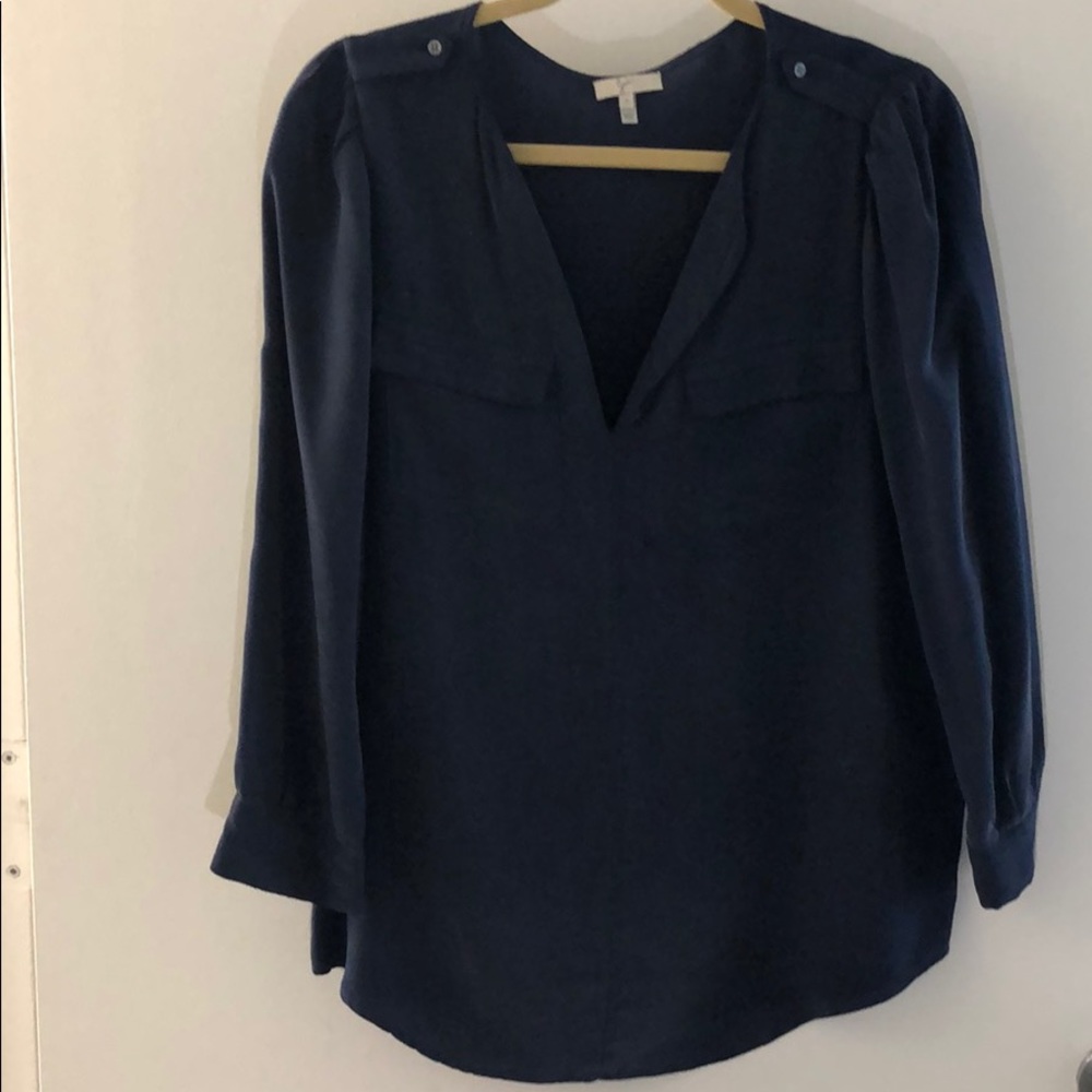 Joie long sleeve silk navy top